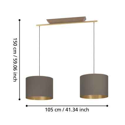 Eglo - Ljuskrona med textilsladd 2xE27/40W/230V brun/guld
