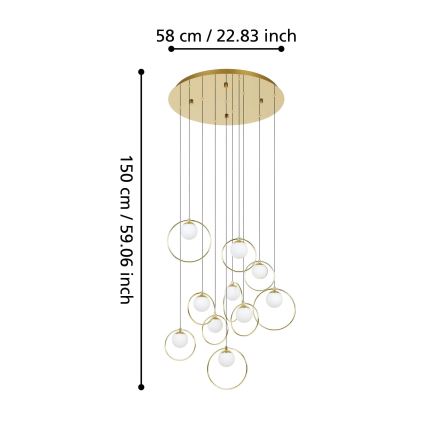 Eglo - LED ljusreglerad ljuskrona på textilsladd 10xLED/3W/230V 3000K diameter 58 cm guld