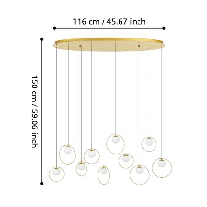 Eglo - LED ljusreglerad ljuskrona på textilsladd 10xLED/3W/230V 3000K guld