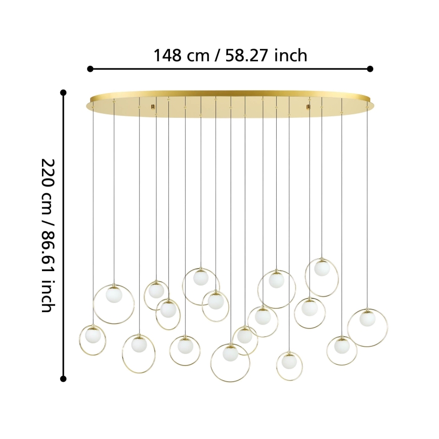 Eglo - LED ljusreglerad ljuskrona på textilsladd 17xLED/3W/230V 3000K guld
