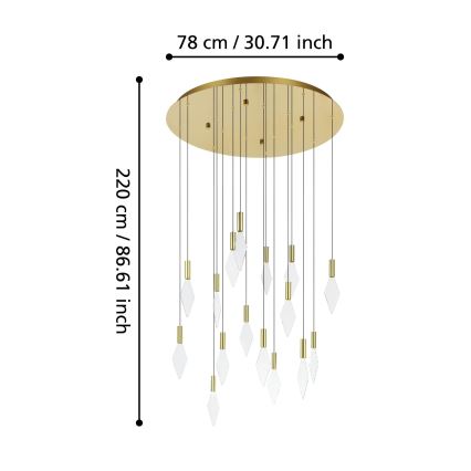 Eglo - LED ljusreglerad ljuskrona på textilsladd 16xLED/3,3W/230V 3000K diameter 78 cm guld