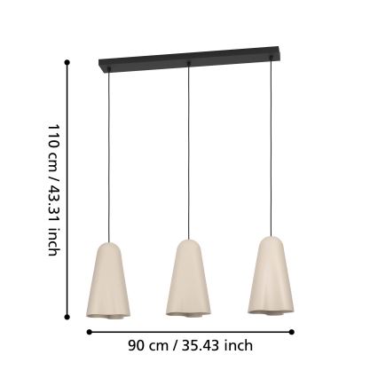 Eglo - Ljuskrona med textilsladd 3xE27/40W/230V beige