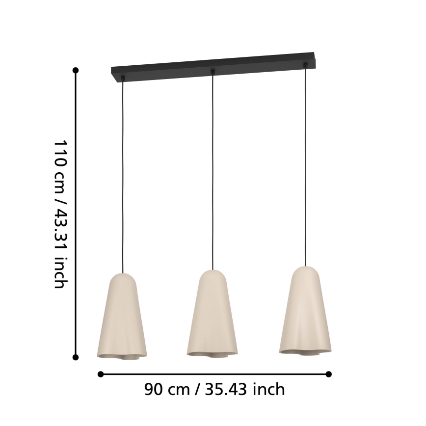 Eglo - Ljuskrona med textilsladd 3xE27/40W/230V beige