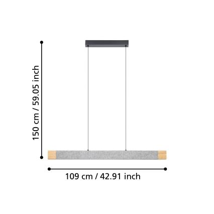 Eglo - LED ljusreglerad ljuskrona på textilsladd LED/22,2W/230V 3000K brun/grå