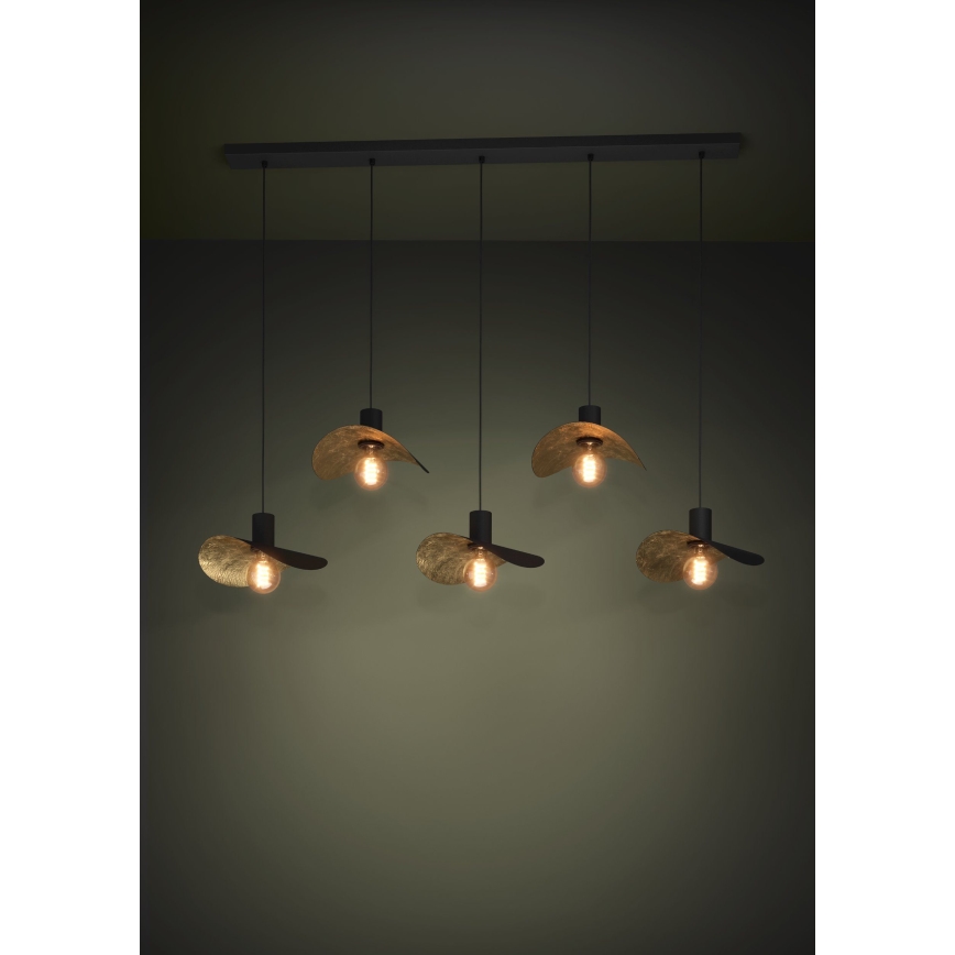 Eglo - Ljuskrona med textilsladd 5xE27/40W/230V svart/guld
