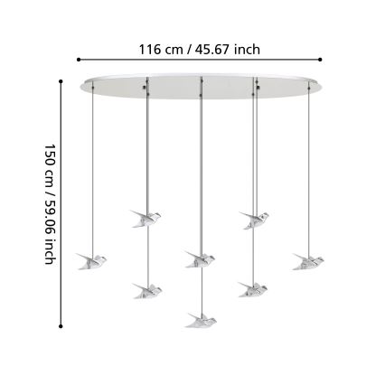Eglo - LED ljusreglerad ljuskrona på textilsladd 8xLED/4,2W/230V 3000K skinande krom