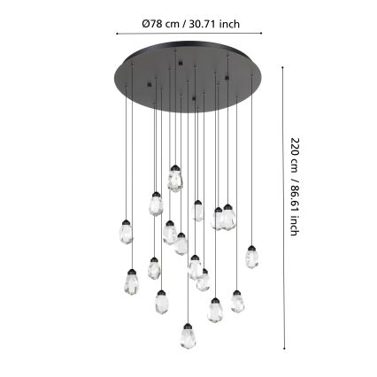 Eglo - LED ljusreglerad ljuskrona på textilsladd 17xLED/3W/230V 3000K svart/genomskinlig