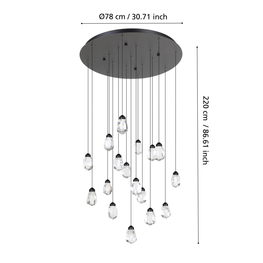 Eglo - LED ljusreglerad ljuskrona på textilsladd 17xLED/3W/230V 3000K svart/genomskinlig