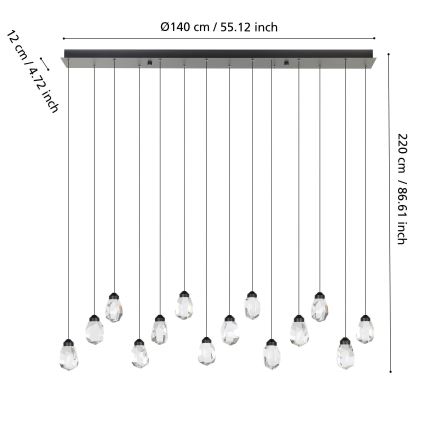 Eglo - LED ljusreglerad ljuskrona på textilsladd 14xLED/3W/230V 3000K svart/genomskinlig