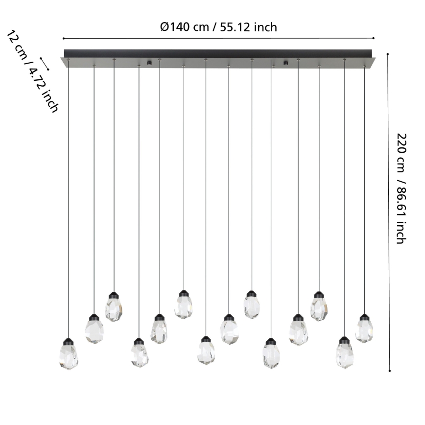 Eglo - LED ljusreglerad ljuskrona på textilsladd 14xLED/3W/230V 3000K svart/genomskinlig