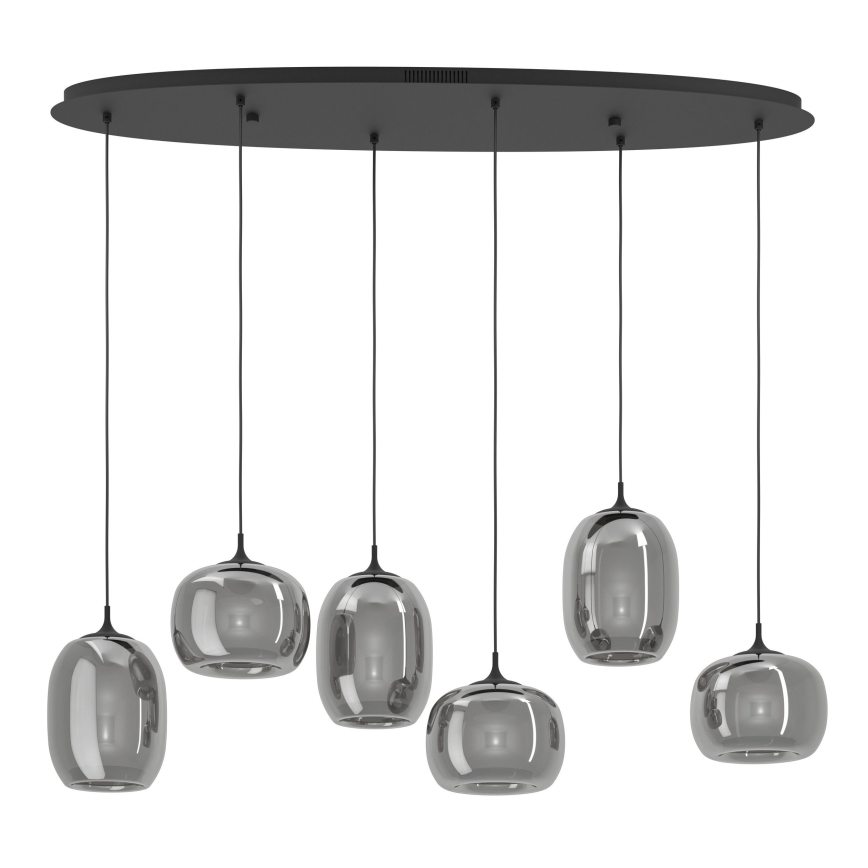 Eglo - LED ljusreglerad ljuskrona på textilsladd 6xLED/3,7W/230V 2700-6500K rökig + fjärrkontroll