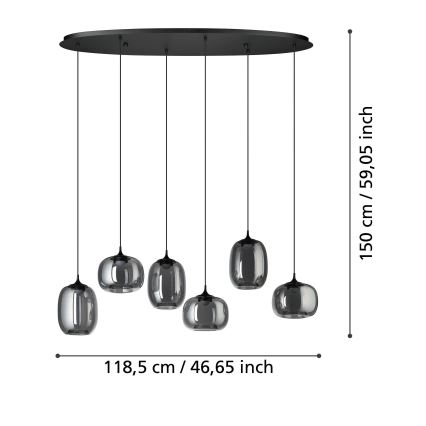 Eglo - LED ljusreglerad ljuskrona på textilsladd 6xLED/3,7W/230V 2700-6500K rökig + fjärrkontroll