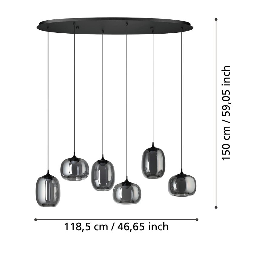 Eglo - LED ljusreglerad ljuskrona på textilsladd 6xLED/3,7W/230V 2700-6500K rökig + fjärrkontroll