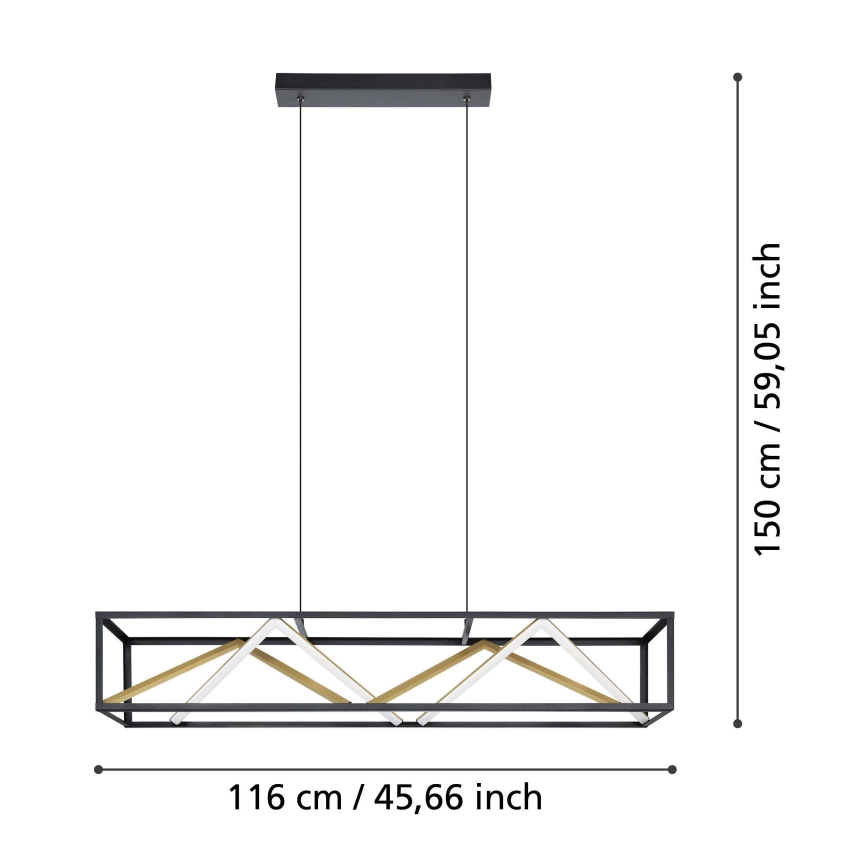 Eglo - LED ljusreglerad ljuskrona på textilsladd LED/46W/230V 2700-6500K svart/guld + fjärrkontroll