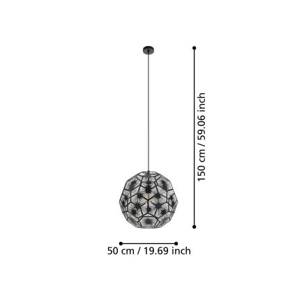 Eglo 39619 - Ljuskrona med textilsladd 1xE27/60W/230V diameter 50 cm svart