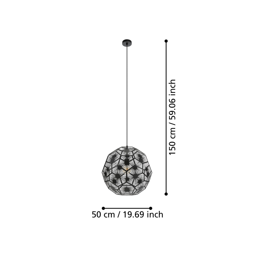 Eglo 39619 - Ljuskrona med textilsladd 1xE27/60W/230V diameter 50 cm svart