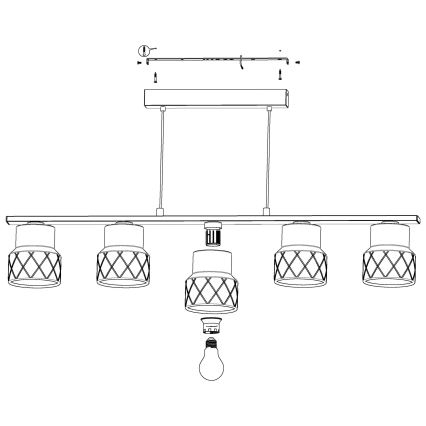 Eglo 39855 - Ljuskrona med snöre HILCOTT 5xE27/40W/230V