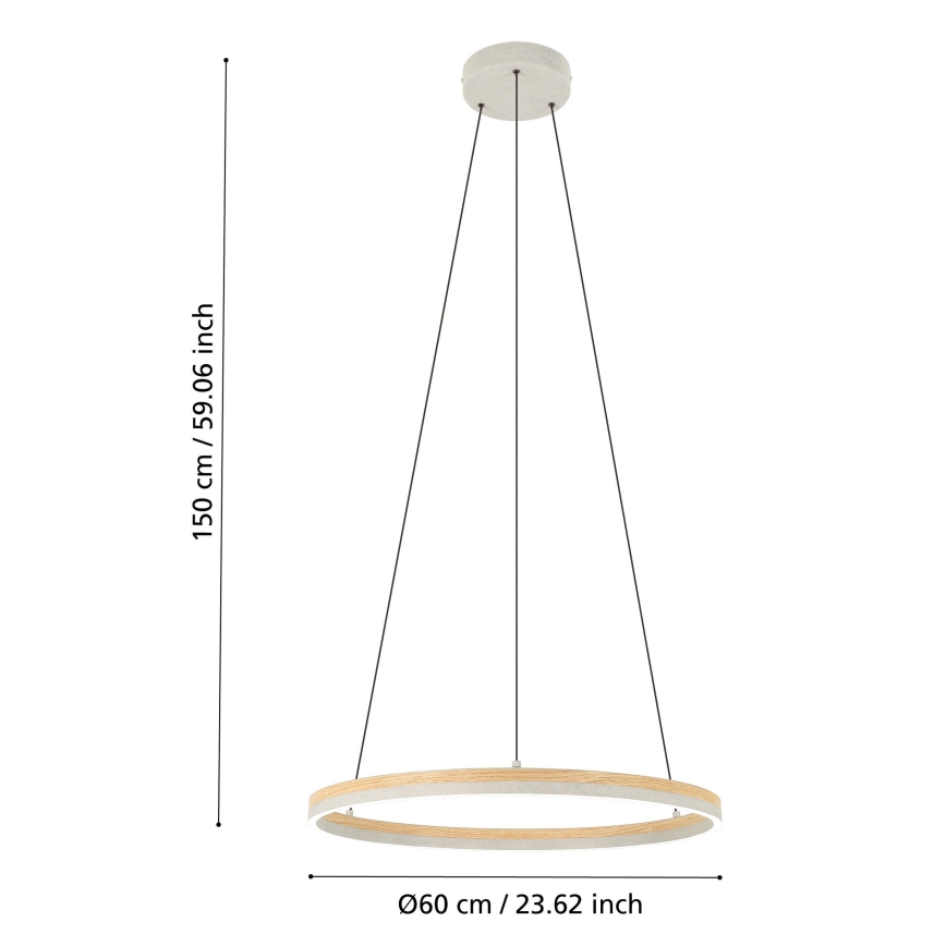 Eglo - LED ljusreglerad ljuskrona på textilsladd LED/36W/230V 3000K grå/ek