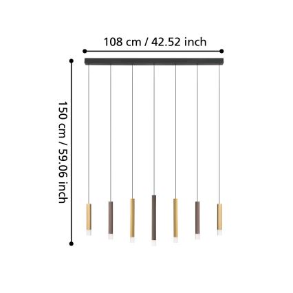 Eglo - LED ljusreglerad ljuskrona på textilsladd 7xLED/3,1W/230V 3000K antracit/guld