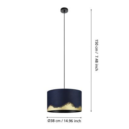 Eglo - Ljuskrona med textilsladd 1xE27/40W/230V diameter 38 cm blå/guld