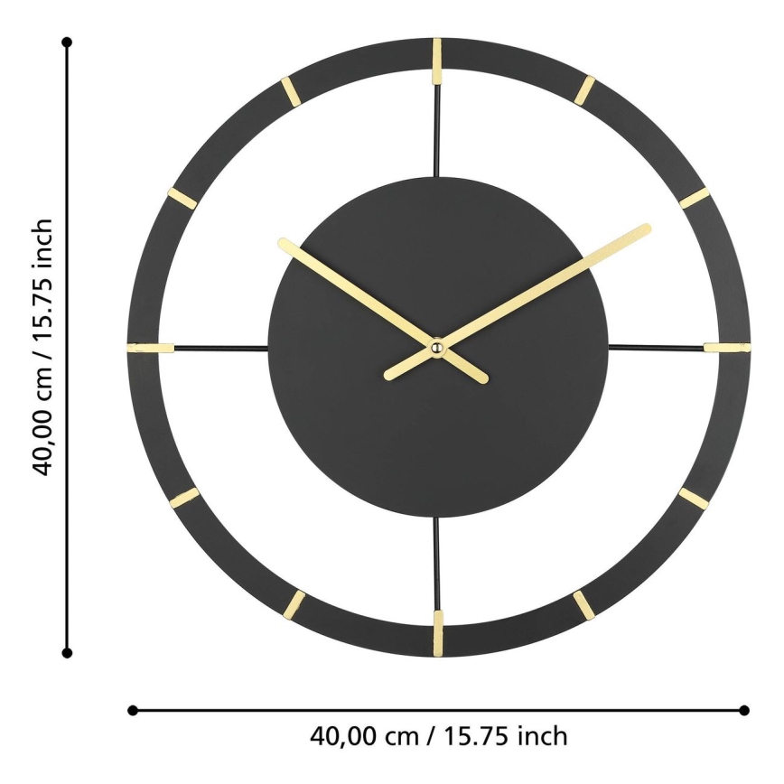 Eglo - Väggklocka 1xAA diameter 40 cm svart/guld