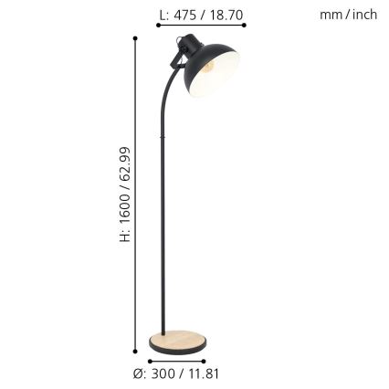 Eglo 43166 - Golvlampa LUBENHAM 1xE27/28W/230V