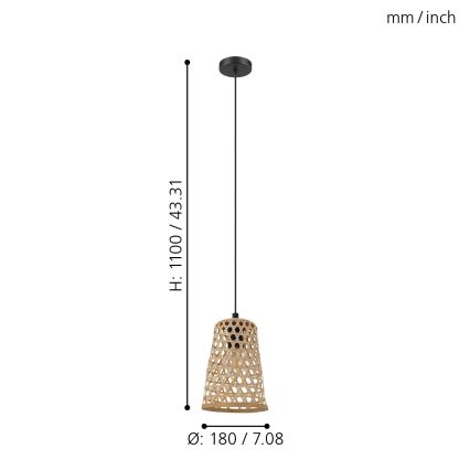 Eglo 43252 - Ljuskrona med snöre CLAVERDON 1xE27/40W/230V diameter 180mm