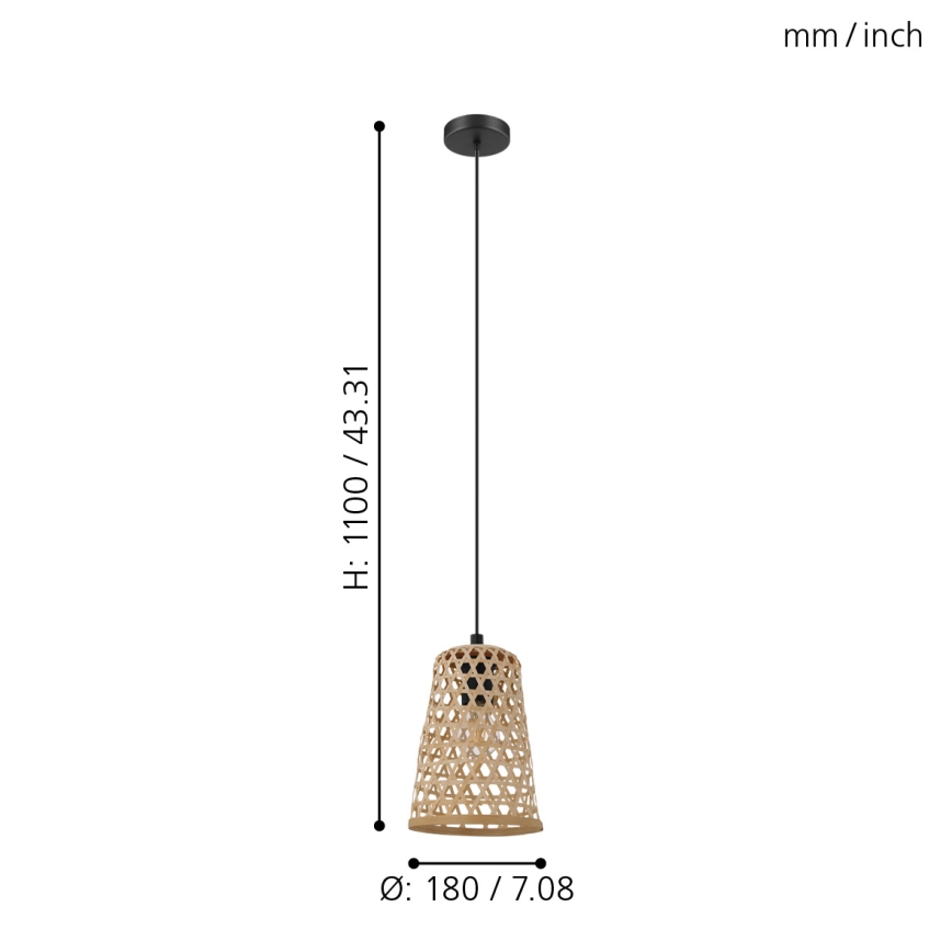 Eglo 43252 - Ljuskrona med snöre CLAVERDON 1xE27/40W/230V diameter 180mm