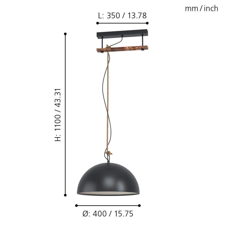 Eglo 43396 - Ljuskrona med snöre HODSOLL 1xE27/40W/230V