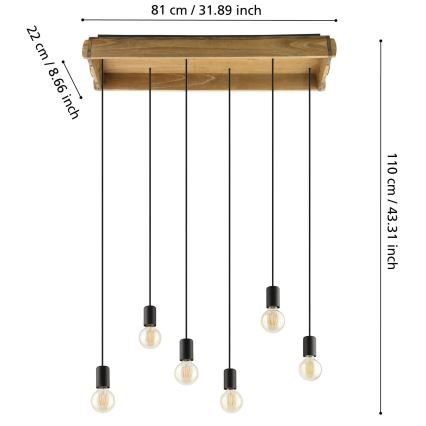 Eglo - Takkkrona på ett snöre  6xE27/40W/230V