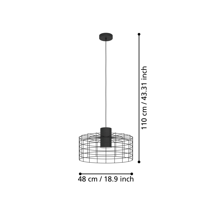 Eglo - Takkkrona på ett snöre  1xE27/40W/230V d. 48 cm svart 
