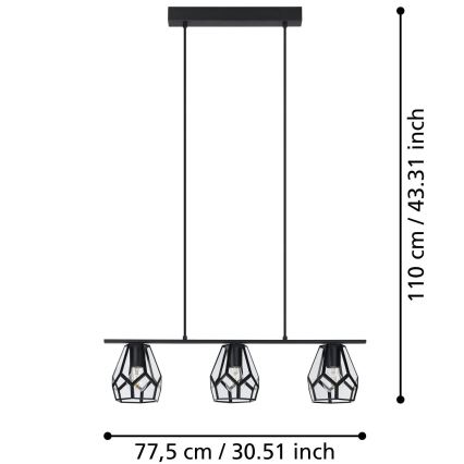 Eglo - Takkkrona på ett snöre  3xE27/40W/230V