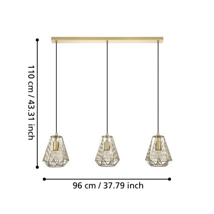 Eglo - Takkkrona på ett snöre  3xE27/40W/230V gold