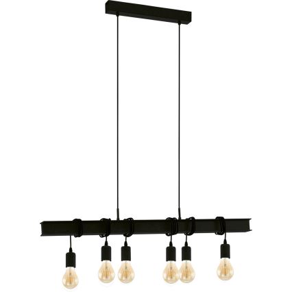 Eglo 43712 - Ljuskrona med textilsladd TOWNSHEND 6xE27/60W/230V svart