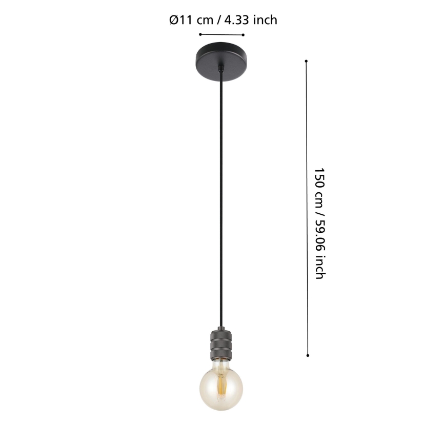 Eglo - Ljuskrona med upphängningsrem 1xE27/40W/230V svart