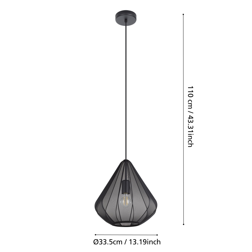 Eglo - Ljuskrona med textilsladd 1xE27/40W/230V diameter 33,5 cm svart