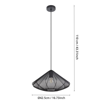 Eglo - Ljuskrona med textilsladd 1xE27/40W/230V diameter 42,5 cm svart