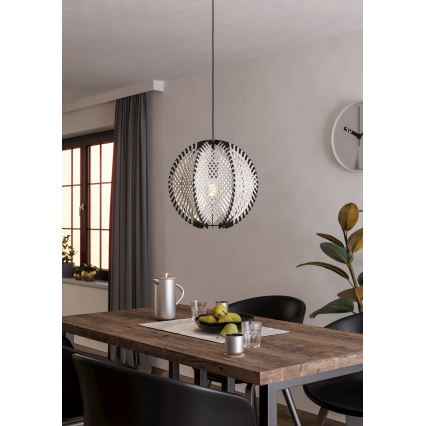 Eglo - Ljuskrona med textilsladd 1xE27/40W/230V diameter 40 cm vit/svart
