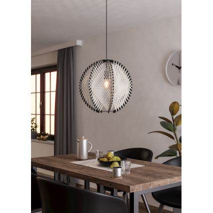 Eglo - Ljuskrona med textilsladd 1xE27/40W/230V diameter 48 cm vit/svart