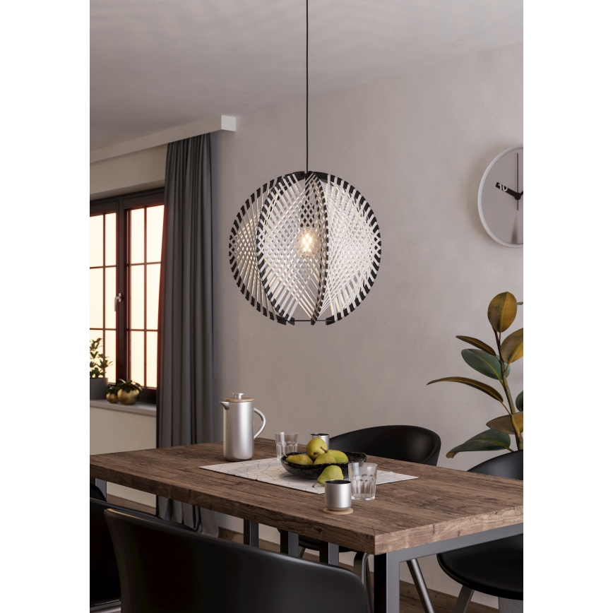 Eglo - Ljuskrona med textilsladd 1xE27/40W/230V diameter 48 cm vit/svart