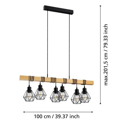 Eglo - Ljuskrona med textilsladd TOWNSHEND 6xE27/60W/230V - FSC certifierade