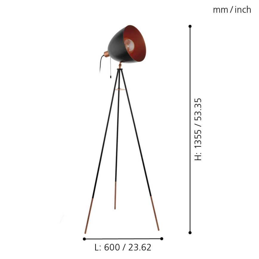 Eglo 49386 - Golvlampa CHESTER 1xE27/60W/230V