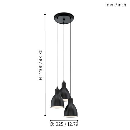 Eglo - Taklampa 3xE27/60W/230V
