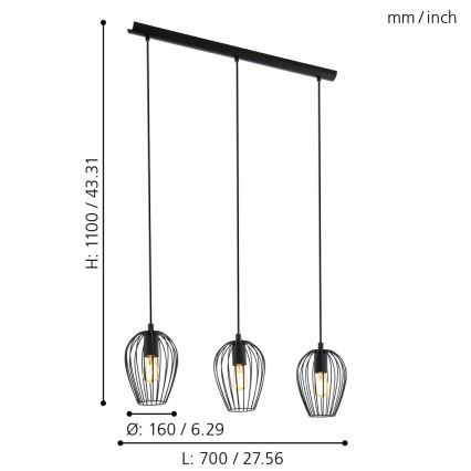 Eglo - Taklampa 3xE27/60W/230V