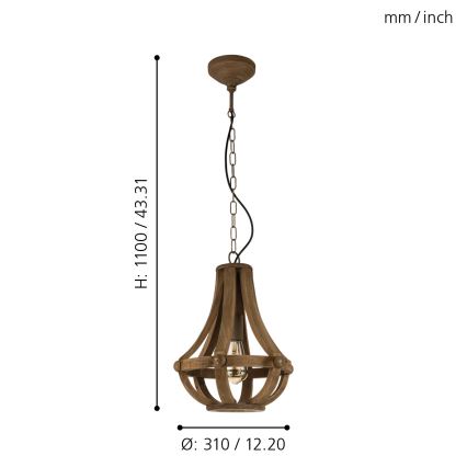 Eglo 49724 - Hängande lampa KINROSE 1xE27/60W