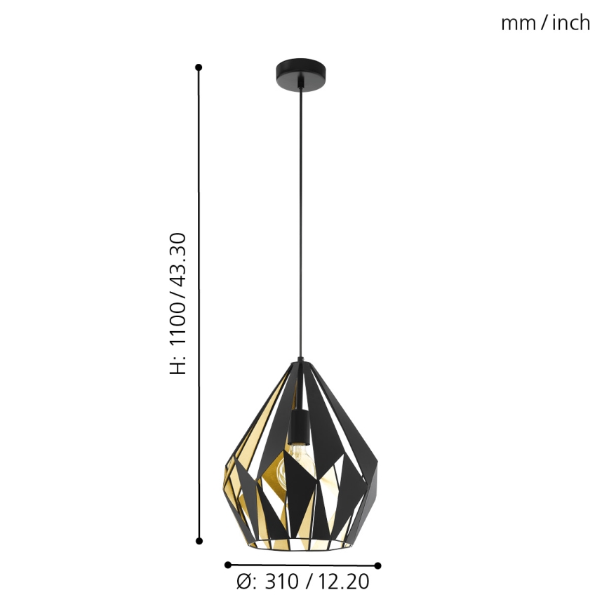 Eglo 49931 - Hängande lampa CARLTON 1 1xE27/60W/230V