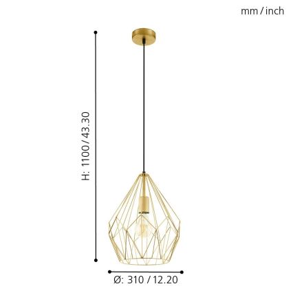 Eglo 49933 - Hängande lampa CARLTON 1xE27/60W/230V