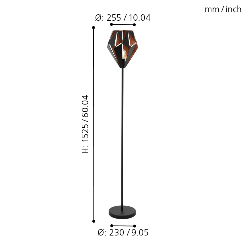 Eglo 49994 - Golvlampa CARLTON 1 1xE27/60W/230V