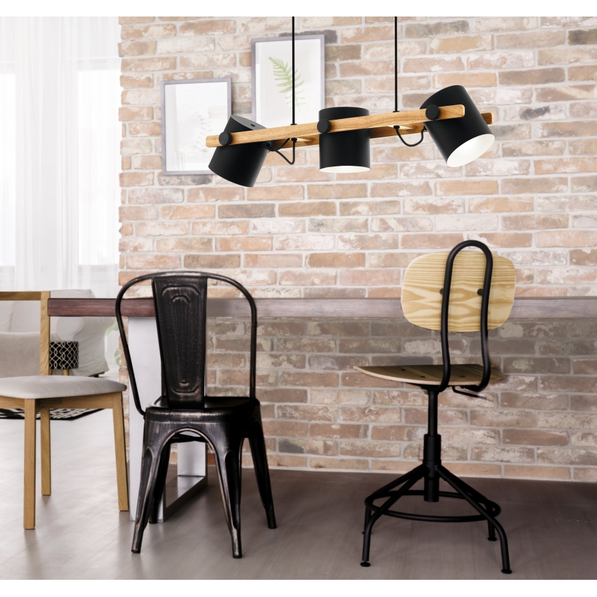 Eglo 55234 - Ljuskrona med textilsladd HORNWOOD 3xE27/60W/230V