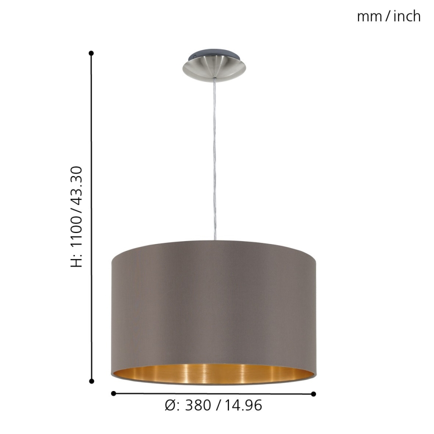 Eglo 55269 - Ljuskrona med textilsladd MASERLO 1xE27/60W/230V brun